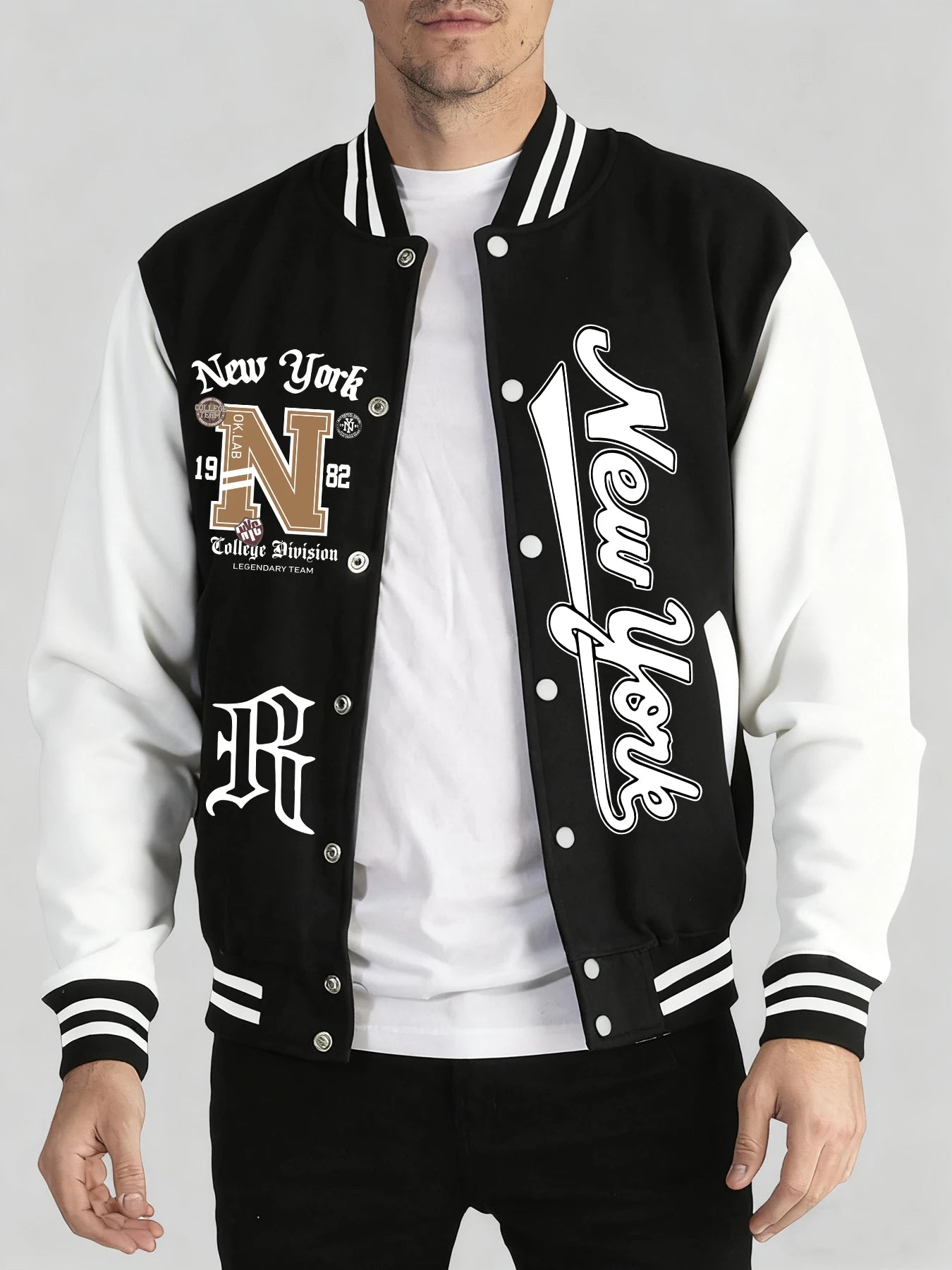 Los Angeles Art Letter Prints 2 Colors Tops Men Autumn Winter Casual Jackets Fashion Soft Baseball Jersey Loose Sports Clothes