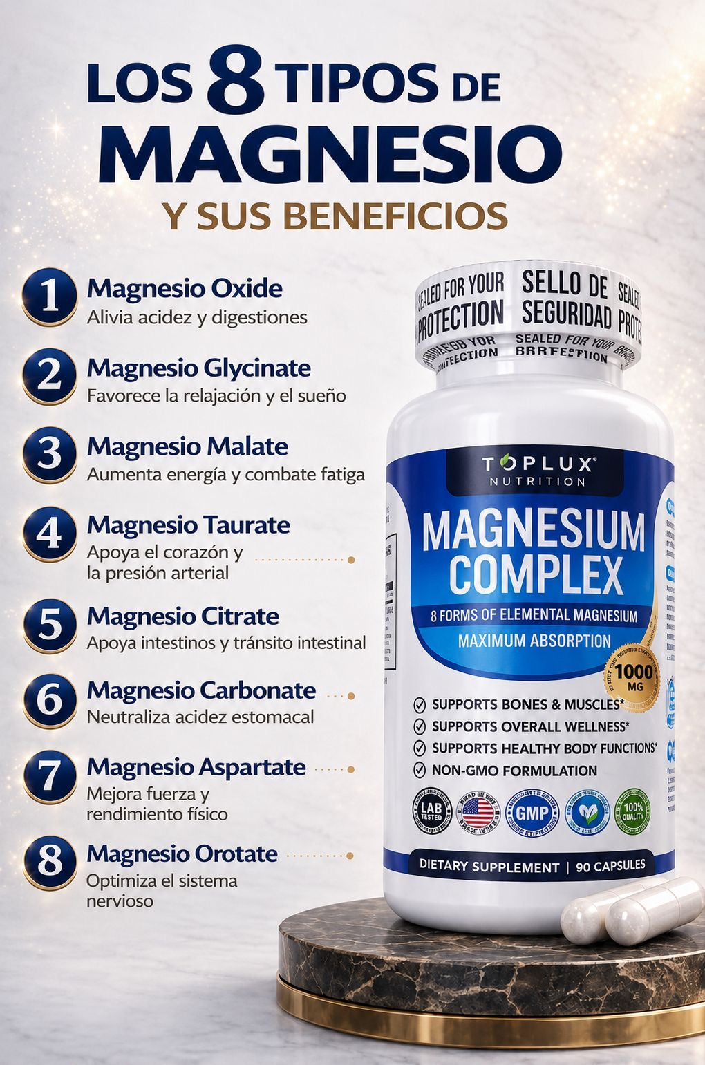 💎 Magnesium Complex 1000 mg 90 Cápsulas 💊 ORIGINAL 8 tipos de magnesio en 1 💎