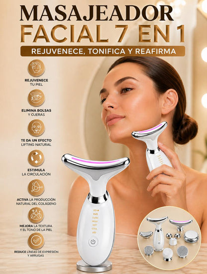 Masajeador Rayzer®️ Facial Antiarrugas Inalámbrico 7 en 1 Luces LED 🔋