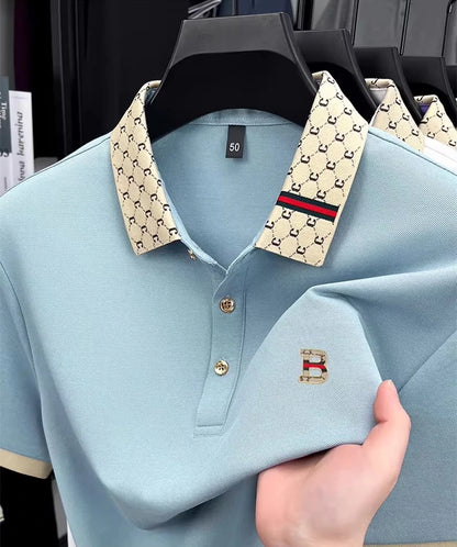 Luxury brand B letter embossed short sleeve polo shirt men summer lightweight breathable new fashion color blocked lapel T-shirt