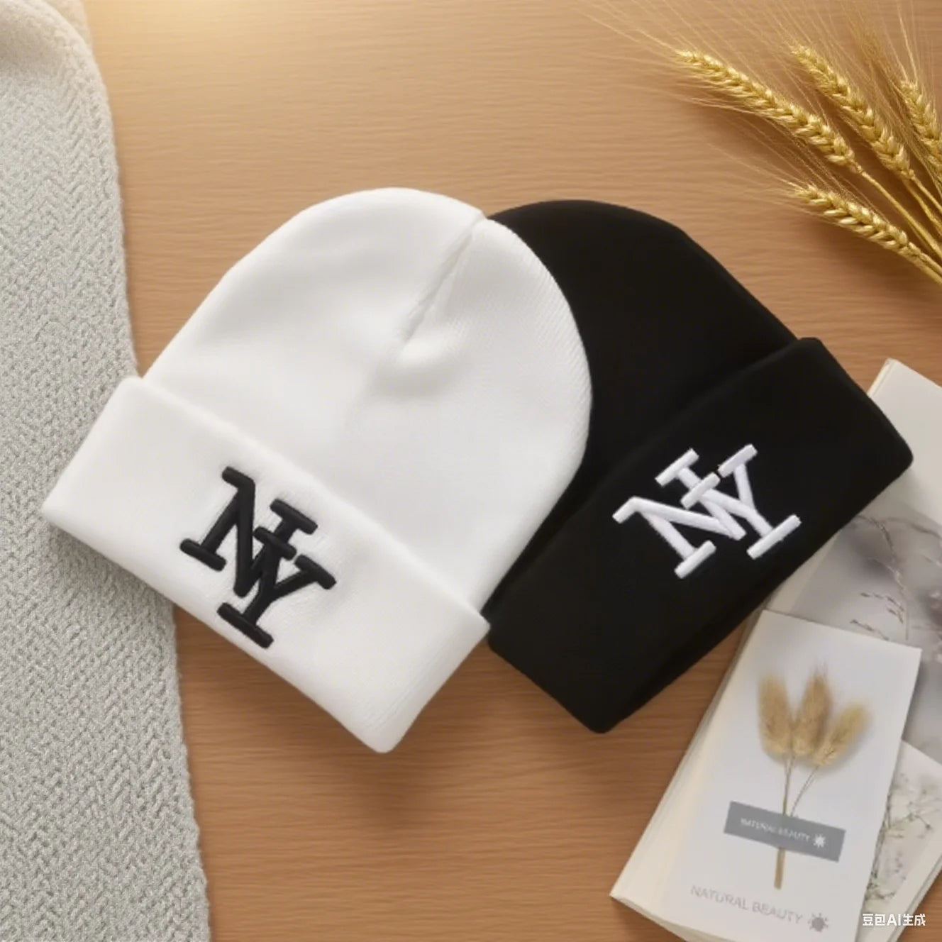 1PC/ 2PCS  Winter beanies caps for men, 3D Embroidery  knitted hats for women, outdoor warm hats , sports and casual CAP